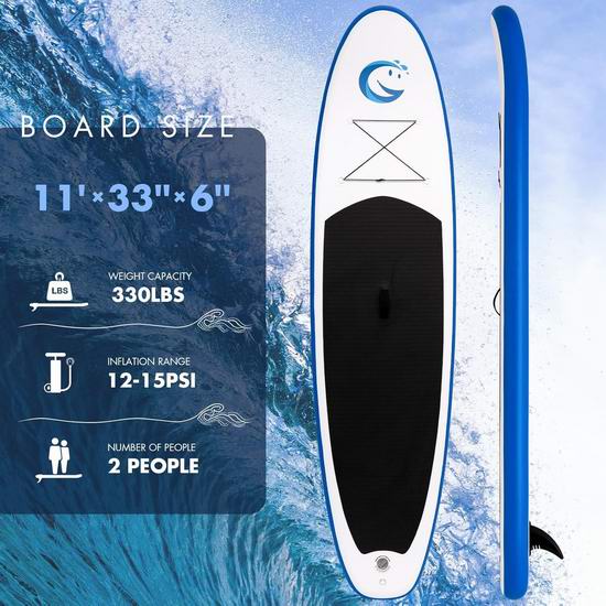 白菜价!历史新低!FunWater 军用级超轻PVC 11英尺加大 SUP充气站立式桨板3.6折 119.99加元包邮!包含充气泵!