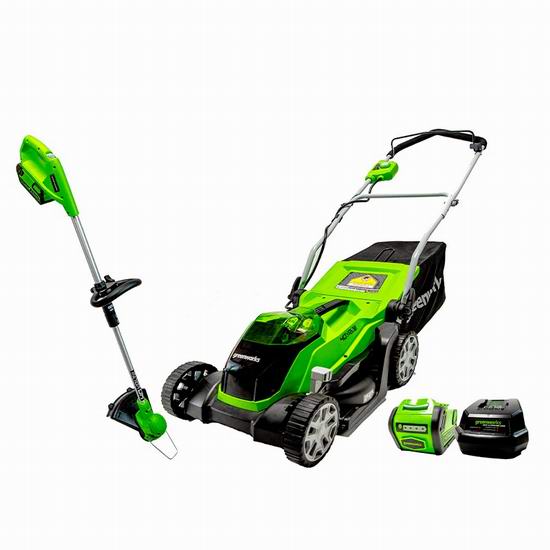 历史新低！Greenworks 40V 14英寸无绳割草机+12英寸无绳修边机6折 299.99加元包邮！比割草机史低还便宜！