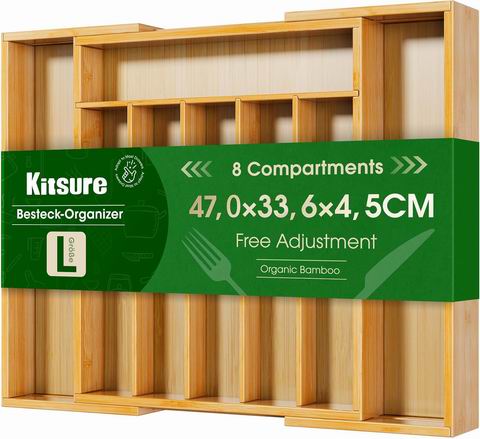  史低价！Kitsure 可扩展竹制抽屉收纳盒 17.99加元（原价 29.99加元）