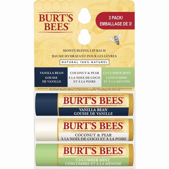  历史新低！Burt's Bees 小蜜蜂100%纯天然保湿润唇膏3支装5.5折 6.95加元！