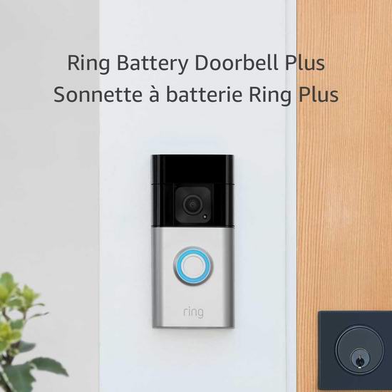  历史新低！Ring Plus 充电版 超广视角 可视智能门铃5.2折 109.99加元包邮！