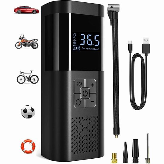  白菜价！历史新低！TEMOLA 150 PSI 可充电 多功能无绳汽车轮胎充气泵2.8折 19.99加元包邮！