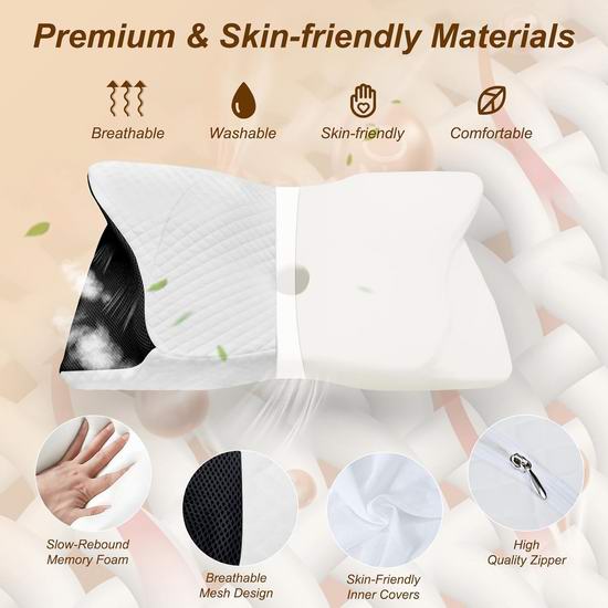 历史最低价!HOMCA 2合1 颈部支撑 记忆海绵枕头4.9折 27.3加元!