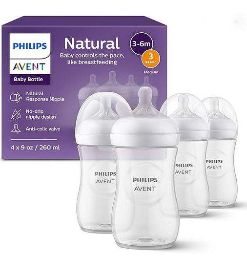  Philips Avent 新安怡自然系列婴儿奶瓶9盎司 × 4个装  26.32加元（原价 29.38加元）！每个6.58加元