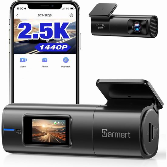  白菜价！历史新低！Sarmert WiFi 2.5K超高清 行车记录仪3.7折 29.99加元包邮！