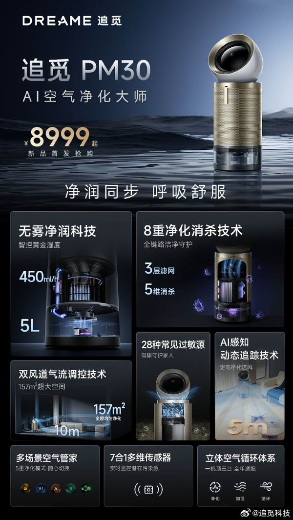 史低价!新款Dreame  PM10 金色款 智能2合1空气净化器  699.99加元(原价 999.99加元)