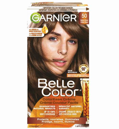  Garnier Belle Color 永久染发剂  50号中棕色 100%遮白发  5.69加元（原价 10.49加元）
