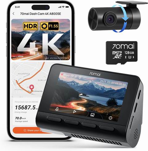 70mai 4K A800SE 前后行车记录仪 139.99加元（原价 219.99加元）