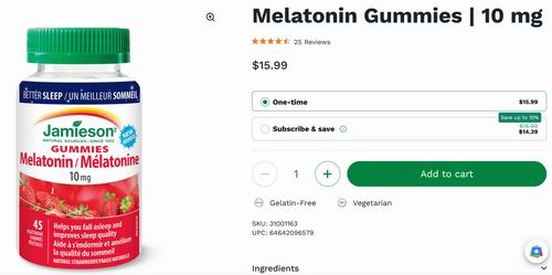 Jamieson 天然草莓味 褪黑素软糖 5.69加元(官网原价 15.99加元)