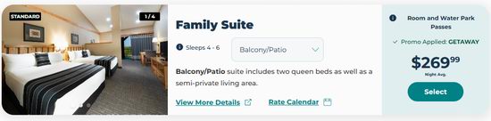 Great Wolf Lodge 大狼屋家庭套房+门票6折起+最高额外7.5折!低至9.99!