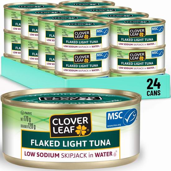Clover Leaf 高蛋白野生金枪鱼罐头(170克 x 24罐)5折 25.99加元!单罐仅1.08加元!2款可选!