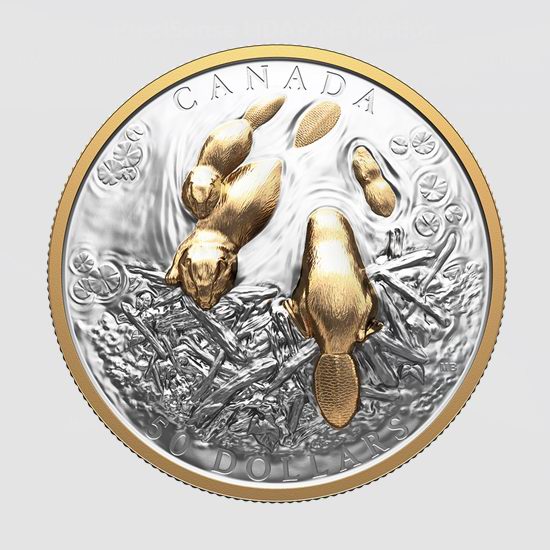 新品！加拿大国宝“海狸”100克 高浮雕 镀金纯银纪念币 479.95加元包邮！