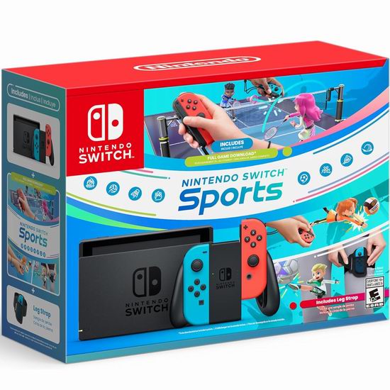  历史新低！Nintendo 任天堂 Switch 便携式游戏机+运动游戏+腿带套装 399.96加元包邮！