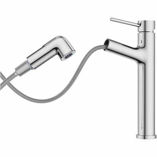 白菜价!历史新低!Hurran 拉丝镀镍 可拔出式浴室水龙头2.8折 27.99加元包邮!2色可选!会员专享!