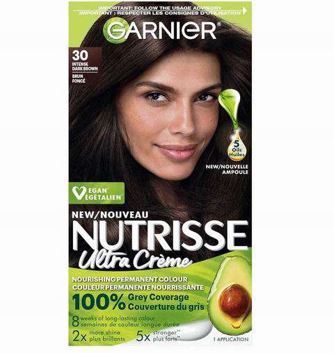 Garnier 卡尼尔 Nutrisse 30号深棕色永久染发膏 8.54加元（原价 14.99加元） 100%遮盖白发 显色长达 8周