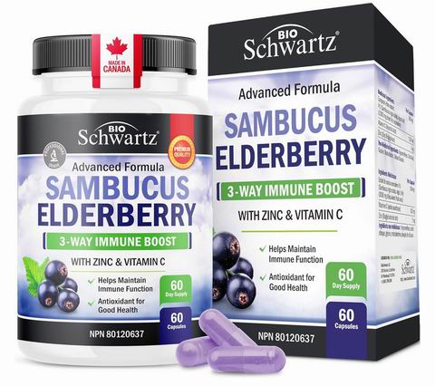  BioSchwartz 接骨木胶囊60粒 12.99加元（原价 14.99加元）！增强免疫功能