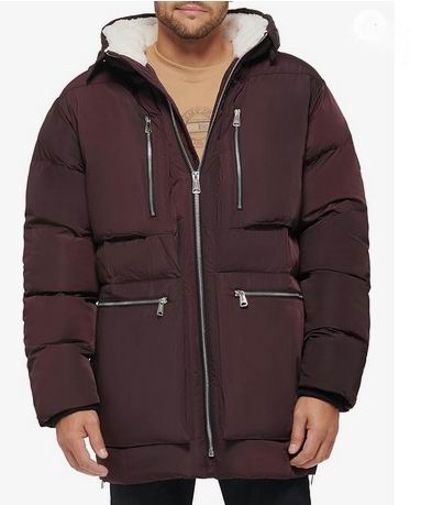  Tommy Hilfiger 男式厚重绗缝夏尔巴绒连帽派克大衣 81.23加元（原价 202加元，M码）