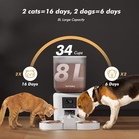 历史新低!Nityers 8升大容量 不锈钢双碗 猫狗粮 自动喂食器5折 59.99加元包邮!单碗49.99加元!2色可选!  历史新低!Nityers 8升大容量 不锈钢双碗 猫狗粮 自动喂食器5折 59.99加元包邮!单碗49.99加元!2色可选!