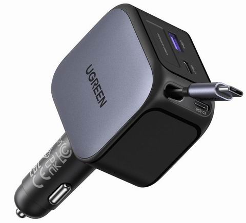 UGREEN 145W  4端口伸缩式车载充电器 34.99加元（原价 49.99加元）