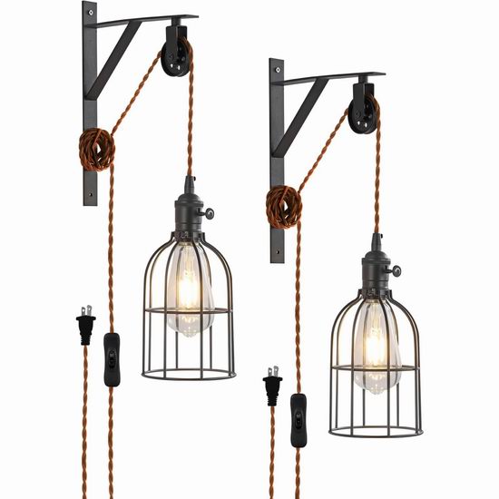  超级白菜！历史新低！YILYNN 复古工业风 创意滑轮壁灯2件套1.3折 14.89加元清仓！单件仅7.44加元！