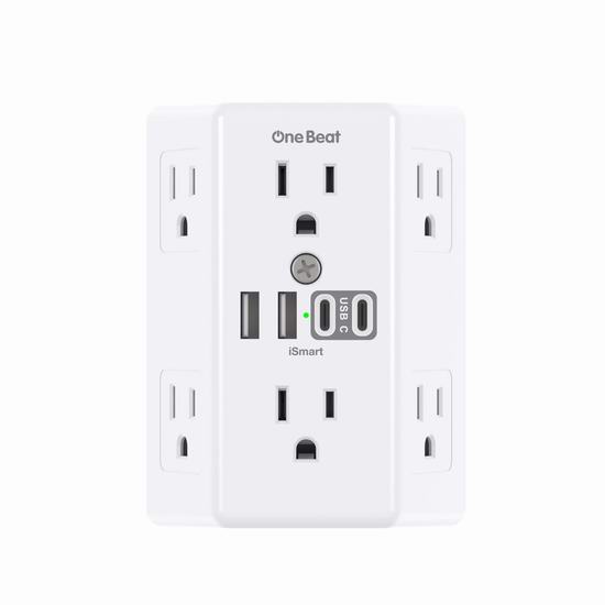 历史新低!One Beat 6插座 + 4 USB充电口 电涌保护 墙插 壁式插线板5折 10.99加元!  历史新低!One Beat 6插座 + 4 USB充电口 电涌保护 墙插 壁式插线板5折 10.99加元!