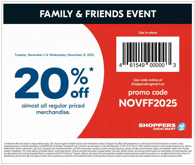 冲!Shoppers亲友会大促,网店及店内全场8折!仅限周二周三!