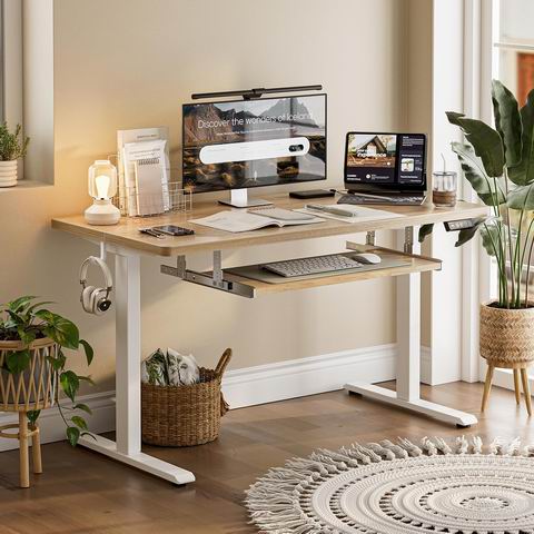 史低价!Grandder 55英寸 电动升降 站立式办公桌 带键盘托盘 枫木桌面 169.99加元(原价 209.99加元)