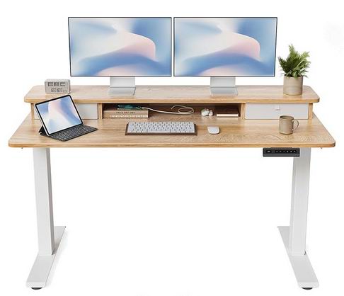 黑五史低!FEZIBO 55英寸电动升降桌 带双抽屉+显示器支架 175.43加元(原价 213.74加元)