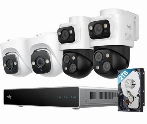 史低价！eufy PoE NVR S4安防监控系统 2个半球/2个枪式云台摄像头+云台套装 6.9折 969.99加元（原价 1399.99加元）