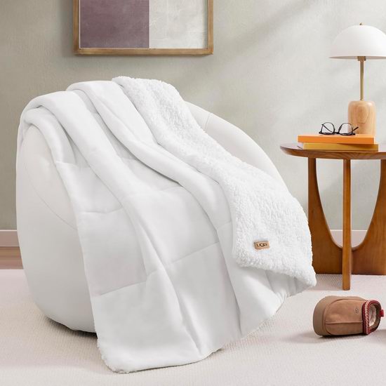 历史新低！UGG Nita 超舒适 白色双面绒毛毯5.6折 64.37加元包邮！