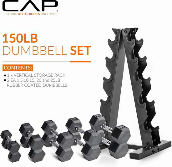 历史新低!CAP Barbell 150磅六角哑铃+立式哑铃架套装4折 199.84加元包邮!