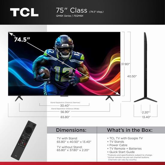 历史新低!TCL QM6K系列 55/65/75英寸QLED 4K QD-Mini 智能电视5.9折 499.99-888.88加元包邮!