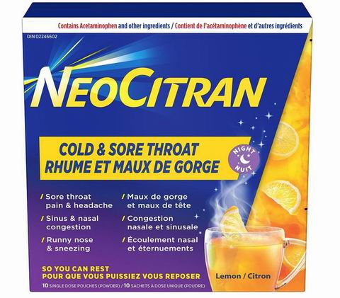 NeoCitran 柠檬味 夜间缓解感冒咽喉痛10粒装 10.04加元(原价 15.49加元)