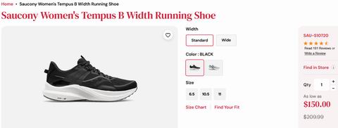 白菜价!Saucony 女式 Tempus 跑鞋 52.21加元(官网原价 209.99加元,6码)