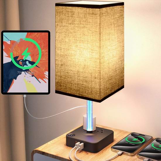 白菜价!历史新低!ALACOO 布艺灯罩 可调光台灯/床头灯3.3折 14.99加元清仓!内置2插座+2充电口!4款可选! 白菜价!历史新低!ALACOO 布艺灯罩 可调光台灯/床头灯3.3折 14.99加元清仓!内置2插座+2充电口!4款可选!