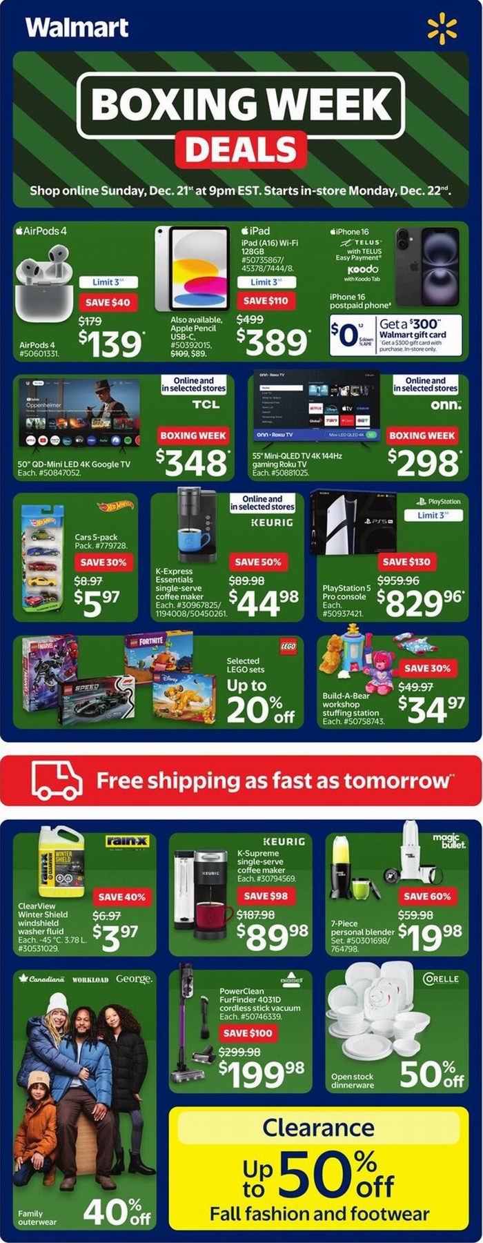 今晚9点开抢!Walmart节礼周大促,iPhone 16零月供+送0、AirPods耳机9、电压力锅.98、Corelle餐具5折、空气炸锅.98、戴森吸尘器9.99!