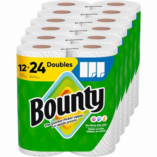 历史新低!Bounty select-a-size 双层厨房纸12卷装5.6折 24.68加元!
