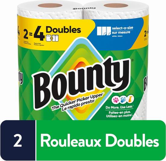 历史新低!Bounty select-a-size 双层厨房纸12卷装5.6折 24.68加元!