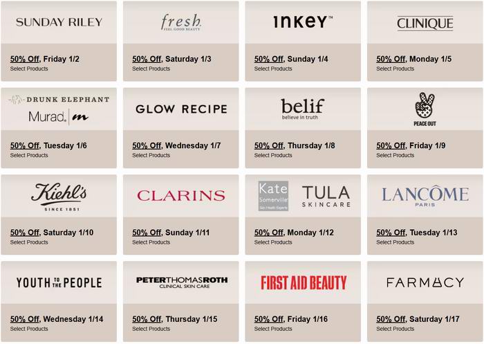 Sephora丝芙兰新年大促,每日指定款美妆护肤品全场5折+送4倍积分+送自选中样!