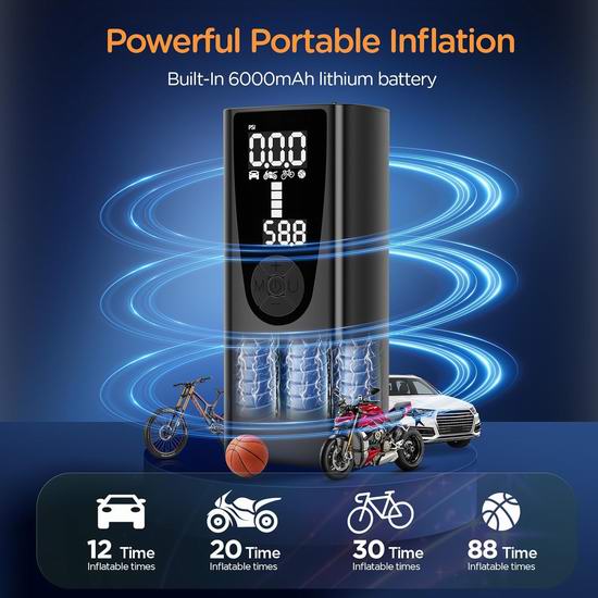白菜价!历史新低!XJ-HOME 150 PSI 便携式无绳轮胎充气泵2.9折 18.99加元!免税!