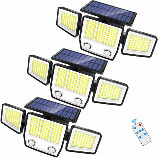  历史新低！VENSSTNOR 超亮3灯头 太阳能运动感应泛光灯3件套4.8折 35.99加元包邮！会员专享！