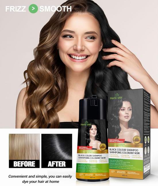 Herbishh 100%遮盖白发 三合一 黑色染发洗发水(400毫升)4.1折 20.54加元!无氨染发,不含PPD!15分钟拥有亮丽黑发!