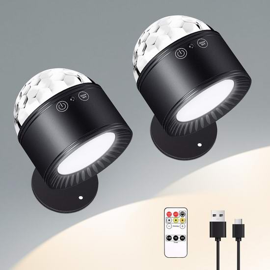  白菜价！历史新低！﻿Cxqbsmy 可充电 二合一 LED 双头壁灯/照明灯/彩色氛围灯2件套2.7折 12.99加元！2色可选！