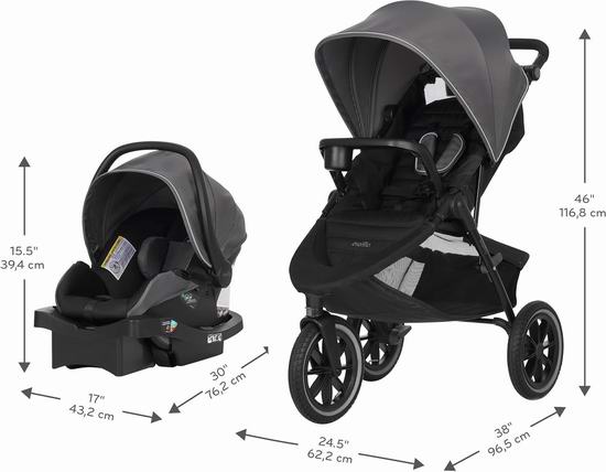 历史新低!Evenflo Folio 3 大三轮婴儿推车+提篮5.1折 279.86加元包邮!