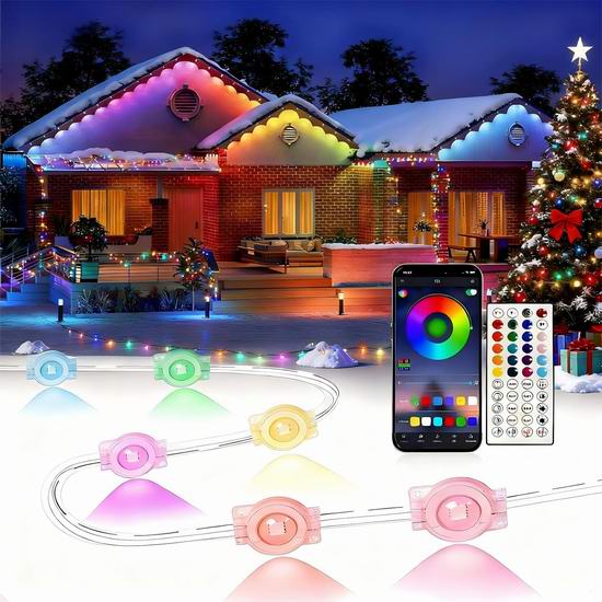  白菜价！历史新低！SUUNOG 250英尺 永久性 户外智能RGB灯带2.7折 55.29加元包邮！