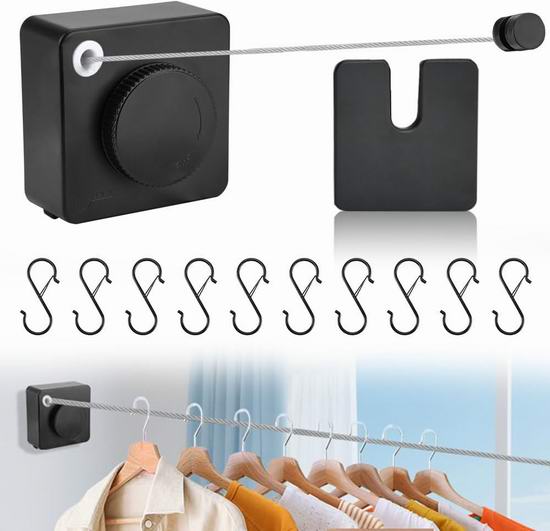  白菜价！历史新低！Mulaibdin 重型可伸缩不锈钢晾衣绳3.3折 8.99加元清仓！送10个防风挂钩！2色可选！