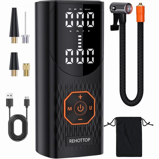  Bug超级白菜！历史新低！REHOTTOP 160PSI 便携式无绳轮胎充气泵1.5折 14.99加元包邮！会员专享！