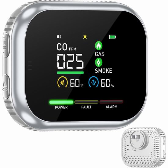  历史新低！HAKINAKU 5合1 一氧化碳/可燃气体/烟雾报警器6折 32.99加元包邮！