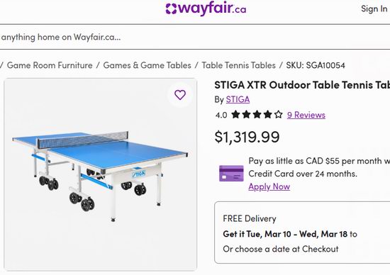 白菜价!历史新低!Stiga Xtr Pro 室内外全天候 专业乒乓球桌3.3折 457.6加元包邮!