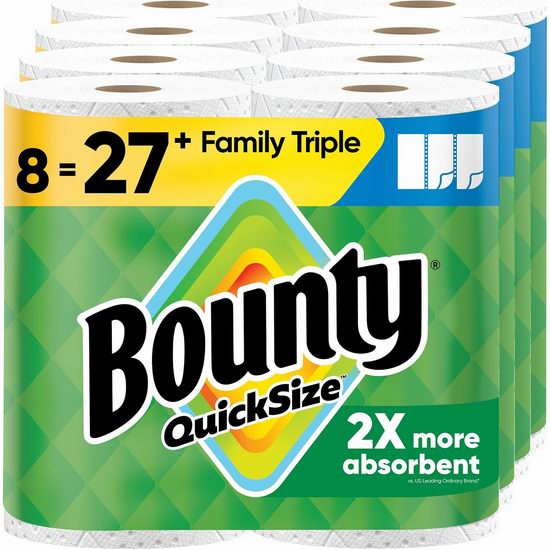  Bounty 超强吸水 快速取用 厨房纸8卷装7.1折 27.63加元！相当于27卷 ！